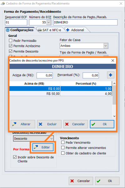 Configuração da forma de pagamento