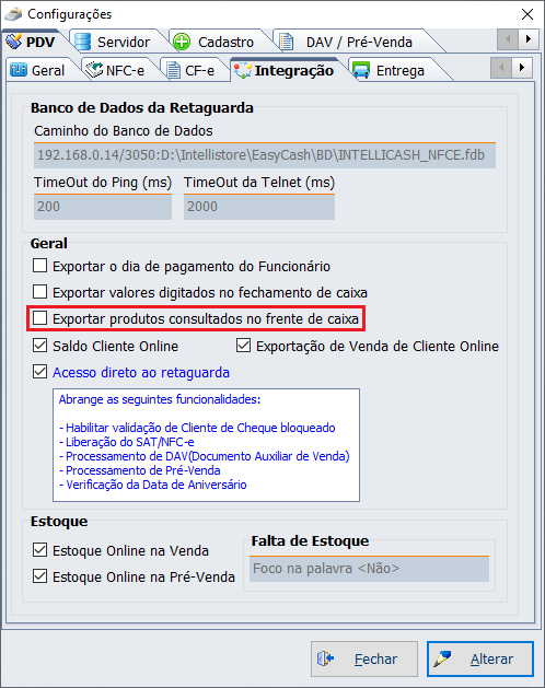 Configuração para exportar registro de produtos consultados