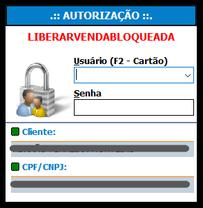 Tela de permissões com nome e CFP