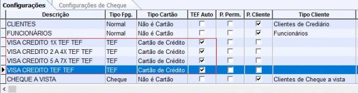 Tela de Configuração de Formas da Retaguarda