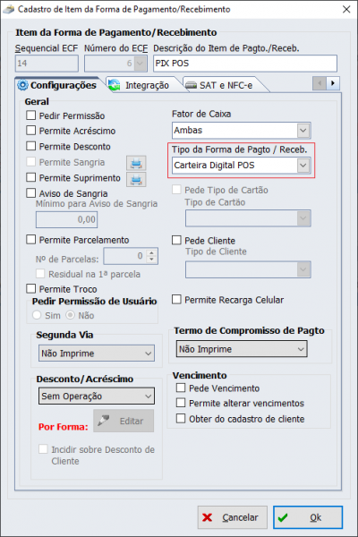 Configuração da forma de pagamento PIX POS