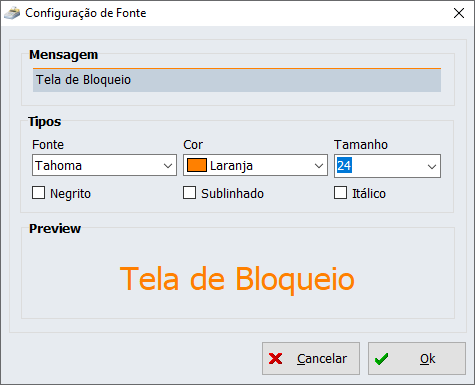 Configurações do texto a ser exibido na tela de bloqueio