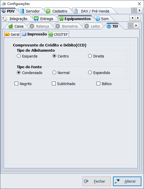 configurações para o Comprovante de Credito ou Débito