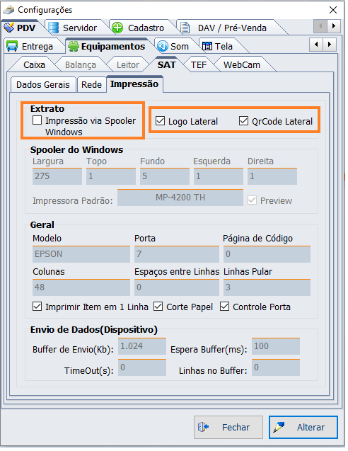  Tela de configurações de impressão