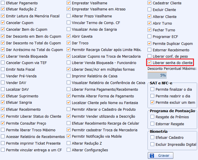  Tela de permissões localizada no IntelliCash