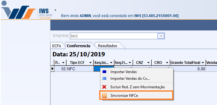  Opção de sincronia das contingências e dados pendentes