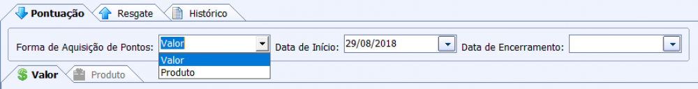 Escolha de aquisição por "Valor" ou por "Produto"